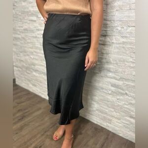 JODIFL Black Satin Midi Skirt